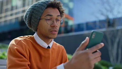 Man Talking During a Video Call on Smartphone Stock Footage 305476413