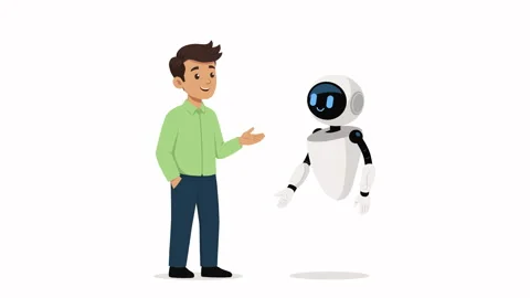 Man Talking With Friendly AI Robot Assistant Video stock 341761834