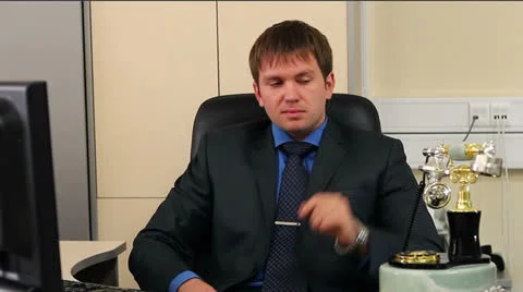 Man talking on the old phone Stock Footage 24853418