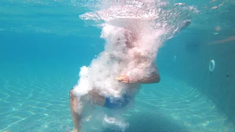 Man talking by the phone and jumping to the swimming pool in slow motion 250fps Stock Footage 104295659