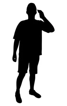 Man is talking on phone, full-length silhouette of man. Vector illustration Stock Illustration