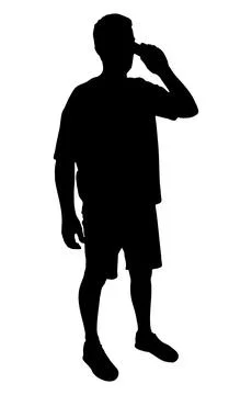 Man is talking on phone, full-length silhouette of man. Vector illustration Stock Illustration