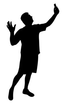 A man is talking on the phone via video link, a full-length silhouette of a.. Illustration