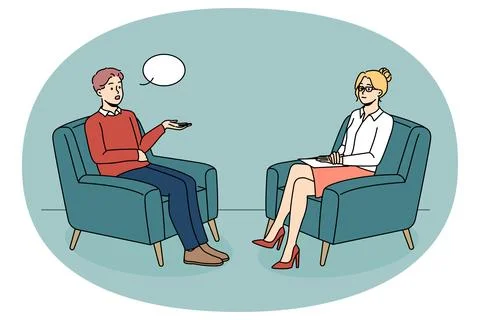 Man talking with psychologist at session Stock Illustration