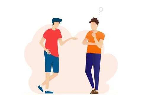 Man talking with question mark. People solve problem, choose solution. Conc.. Illustrazione stock