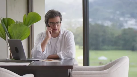 Man talking on smartphone having a mobile conversation at home Stock Footage 251363460