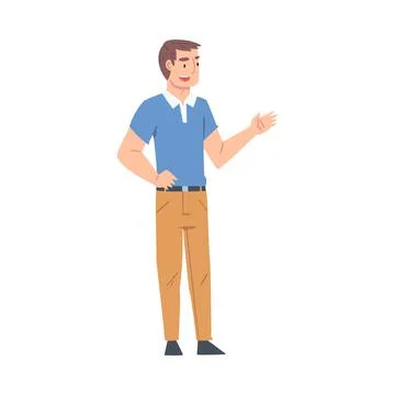 Man Talking to Someone and Gesturing, Guy Talking or Sharing Impressions Cartoon Stock Illustration