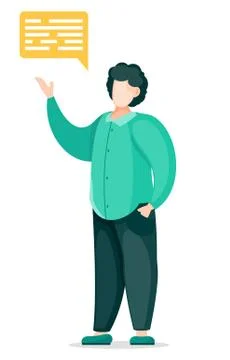 Man talking with someone, speech or dialog cloud, cartoon character isolated at Illustrazione stock