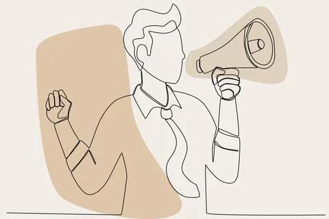 A man talking using a megaphone with a color design Stock Illustration