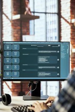 Man talks with AI chatbot trained on vast amounts of text data Stockfoto's
