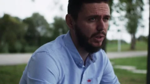 The man talks to the camera. Blogging. Stock Footage 283924241