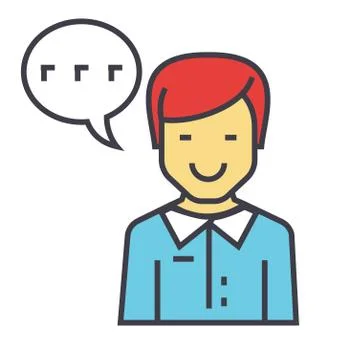 Man talks, client support, customer help service concept. Illustrazione stock