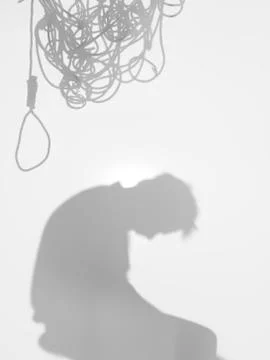 Man with tangled thoughts, silhouette Illustrazione stock