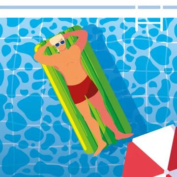 Man tanning in float on the pool Stock Illustration