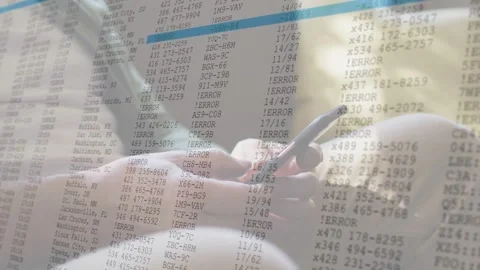 Man tapping phone on couch, checking finance data while faint sheet forming and Stock Footage 335317565