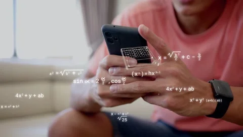 Man tapping smartphone on sofa, spawning keypad over phone, rotating 3D arm and Stock Footage 333936483