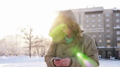 Man is tapping something on the phone Video stock 73126100