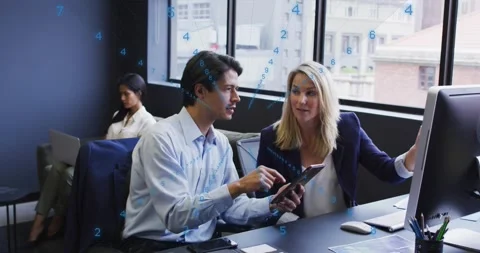 Man tapping tablet and pointing, starting data overlay marking business chart, Stockbeeldmateriaal 331235498