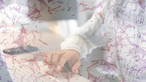 Man tapping trackpad, navigating and analyzing data in tech, animated network Stock Footage 333648940