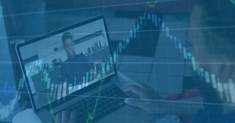 Man tapping trackpad starting financial chart animation, watching call, Stock Footage 318115675