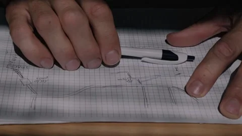 A man taps his pen thoughtfully, thinking over his drawing Stock Footage 340137890