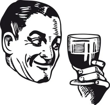 Man tasting wine, Retro Vector Illustration Stock Illustration