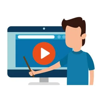 Man teaching with computer and media player Stock Illustration