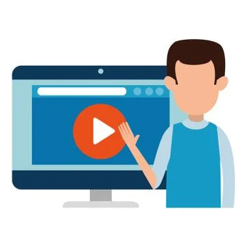 Man teaching with computer and media player Stock Illustration