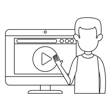 Man teaching with computer and media player Stock Illustration
