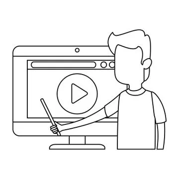 Man teaching with computer and media player Stock Illustration