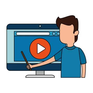 Man teaching with computer and media player Stock Illustration