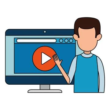 Man teaching with computer and media player Stock Illustration