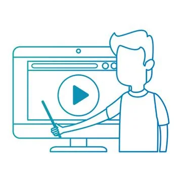 Man teaching with computer and media player Stock Illustration