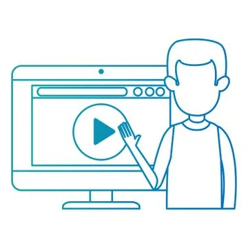 Man teaching with computer and media player Stock Illustration
