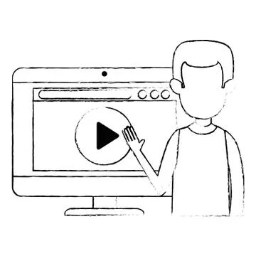 Man teaching with computer and media player Stock Illustration