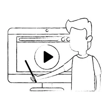 Man teaching with computer and media player Stock Illustration