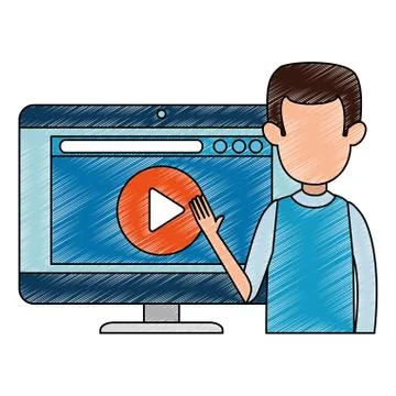 Man teaching with computer and media player Stock Illustration