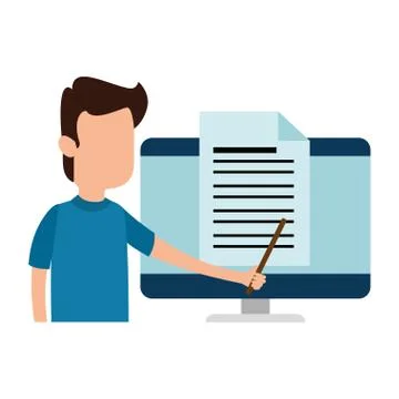 Man teaching in computer character Stock Illustration