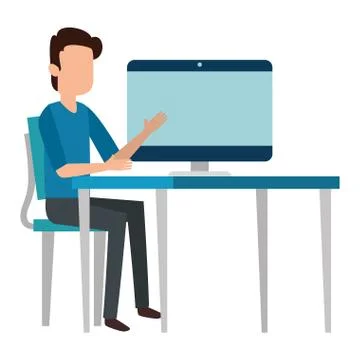 Man teaching in computer character Stock Illustration