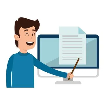 Man teaching in computer character Stock Illustration