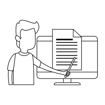 Man teaching in computer character Stock Illustration