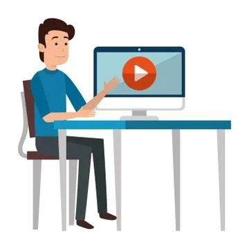 Man teaching in computer character Stock Illustration