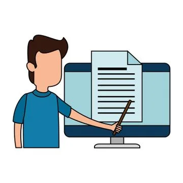 Man teaching in computer character Stock Illustration