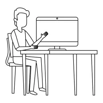 Man teaching in computer character Stock Illustration