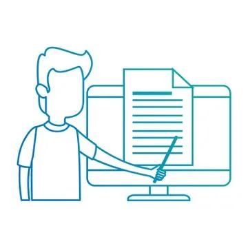 Man teaching in computer character Stock Illustration