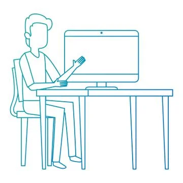 Man teaching in computer character Stock Illustration