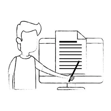 Man teaching in computer character Stock Illustration