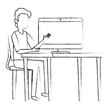 Man teaching in computer character Stock Illustration