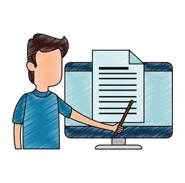 Man teaching in computer character イラスト素材