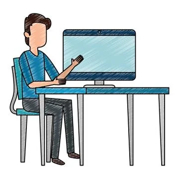 Man teaching in computer character Stock Illustration